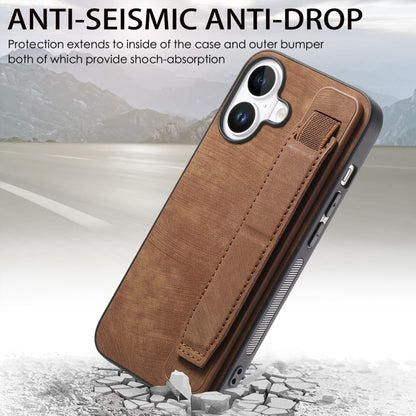 For iPhone 16 Plus Retro Wristband Holder Leather Back Phone Case(Brown) - iPhone 16 Plus Cases by buy2fix | Online Shopping UK | buy2fix