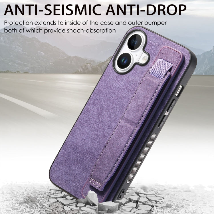 For iPhone 16 Plus Retro Wristband Holder Leather Back Phone Case(Purple) - iPhone 16 Plus Cases by buy2fix | Online Shopping UK | buy2fix