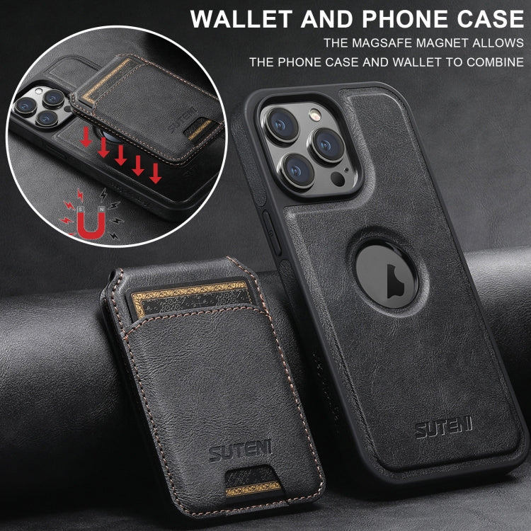 For iPhone 16 Pro Suteni M2 Oil Wax MagSafe Horizontal Card Bag Phone Case(Black) - iPhone 16 Pro Cases by Suteni | Online Shopping UK | buy2fix