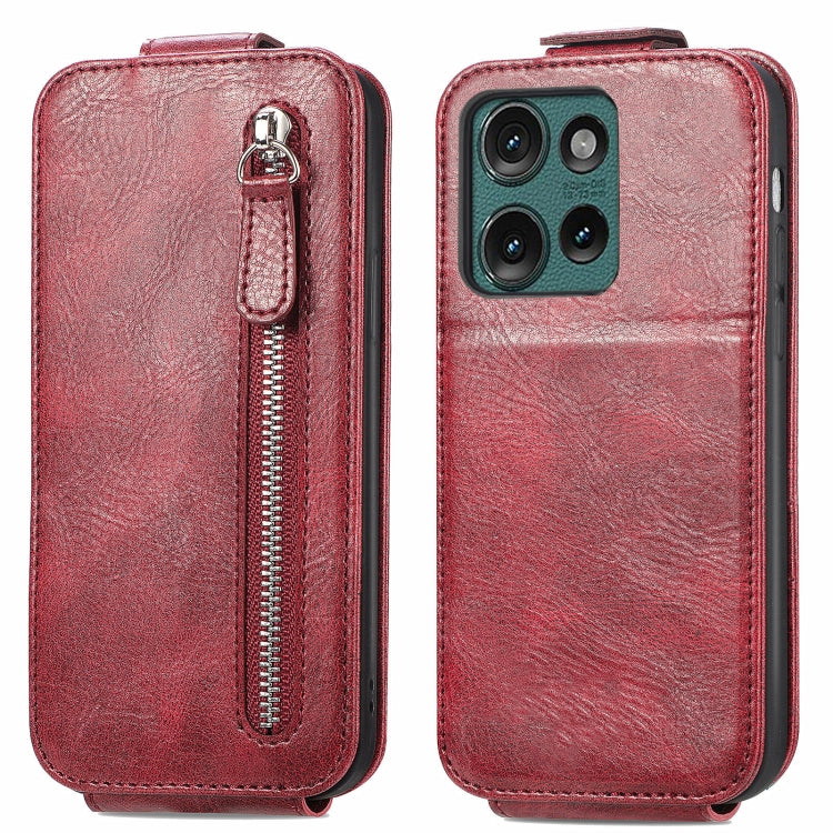 For Motorola Edge 2024 Zipper Wallet Vertical Flip Leather Phone Case(Red) - Motorola Cases by buy2fix | Online Shopping UK | buy2fix