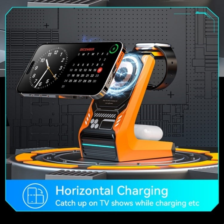 T21 3 in 1 Mecha Charger Mobile Phone Watch Earphone Desktop Wireless Charging Dock Station(Orange) - Wireless Charger by buy2fix | Online Shopping UK | buy2fix