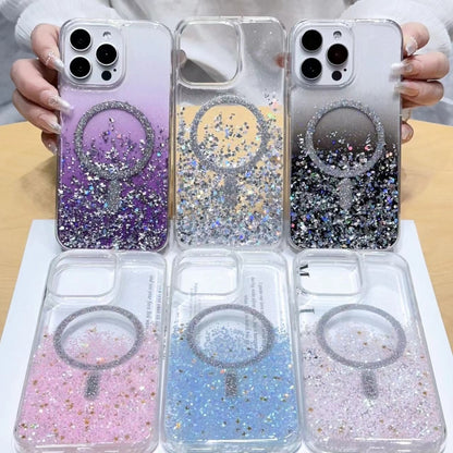 For iPhone 15 Plus Gradient Glitter MagSafe PC Hybrid TPU Phone Case(Gradient Purple) - iPhone 15 Plus Cases by buy2fix | Online Shopping UK | buy2fix