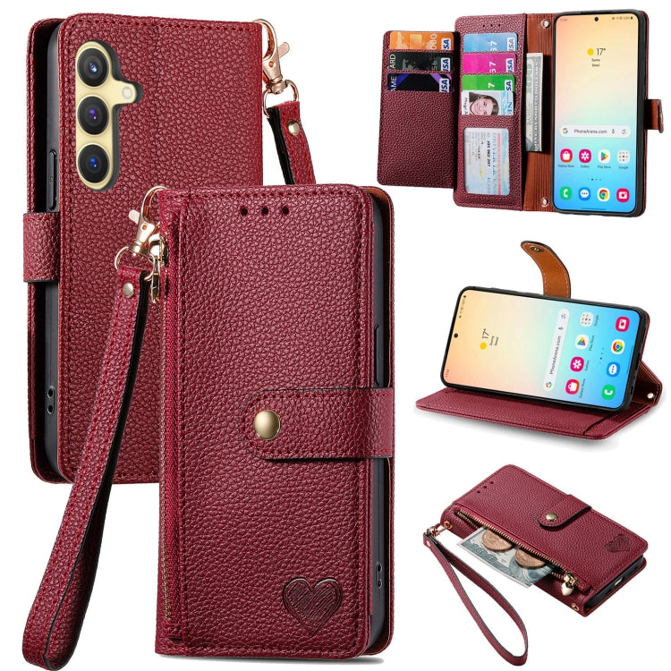 For Samsung Galaxy S25 5G Love Zipper Lanyard Leather Phone Case(Red) - Galaxy S25 5G Cases by buy2fix | Online Shopping UK | buy2fix