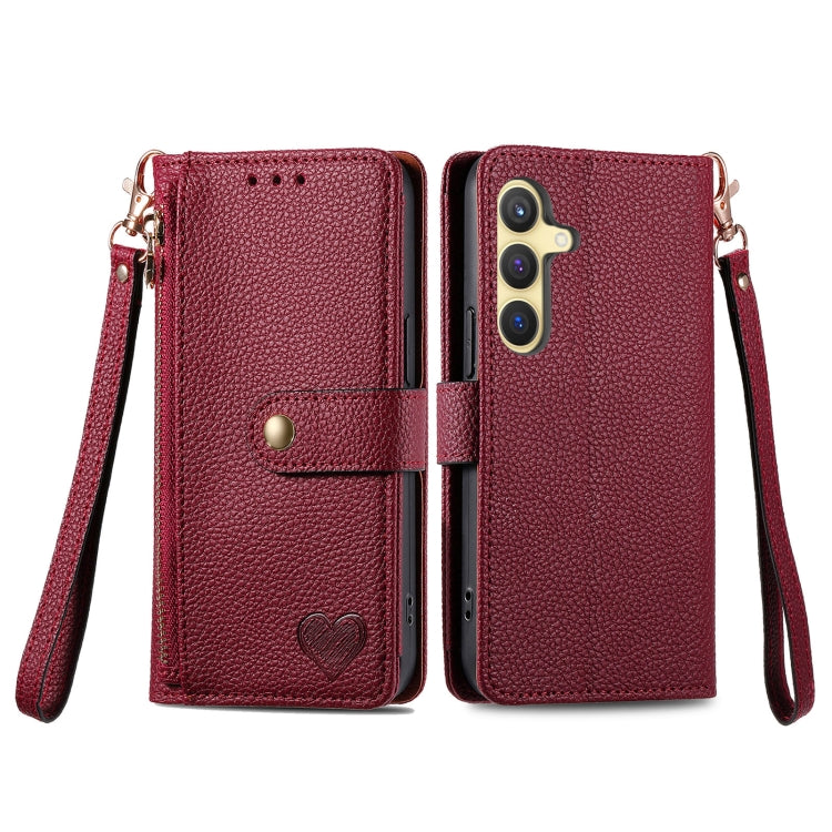 For Samsung Galaxy S25 5G Love Zipper Lanyard Leather Phone Case(Red) - Galaxy S25 5G Cases by buy2fix | Online Shopping UK | buy2fix