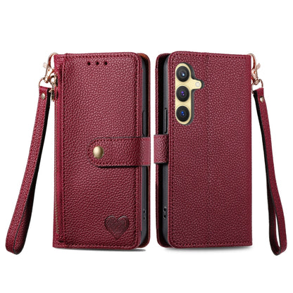 For Samsung Galaxy S25 5G Love Zipper Lanyard Leather Phone Case(Red) - Galaxy S25 5G Cases by buy2fix | Online Shopping UK | buy2fix