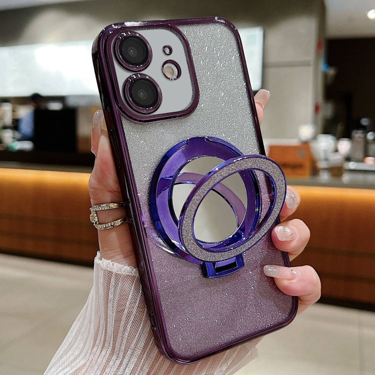 For iPhone  11 Plated Mirror Holder Gradient Glitter Magsafe Phone Case(Purple) - iPhone 11 Cases by buy2fix | Online Shopping UK | buy2fix