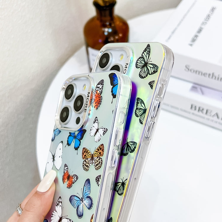 For iPhone 16 Plus Electroplating Laser Butterfly Phone Case with Wrist Strap(Color Butterflies AB1) - iPhone 16 Plus Cases by buy2fix | Online Shopping UK | buy2fix