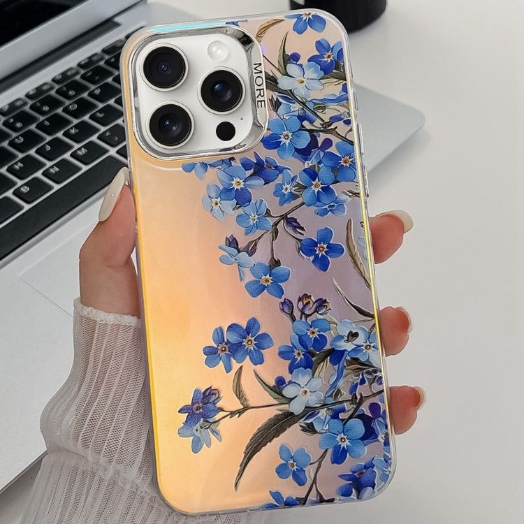 For iPhone 16 Pro Max Electroplating Laser Flower Texture TPU Phone Case(Myosotis AH2) - iPhone 16 Pro Max Cases by buy2fix | Online Shopping UK | buy2fix