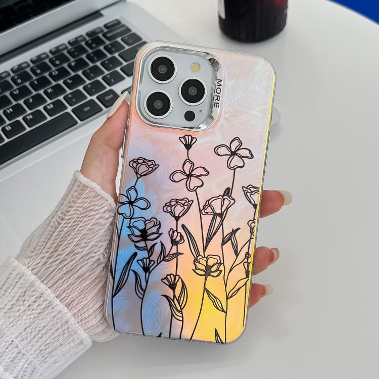 For iPhone 16 Pro Electroplating Laser Flower Texture TPU Phone Case(Drawn Flowers AH3) - iPhone 16 Pro Cases by buy2fix | Online Shopping UK | buy2fix