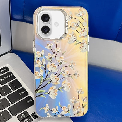 For iPhone 16 Plus Electroplating Laser Flower Texture TPU Phone Case(Pear Blossom AH17) - iPhone 16 Plus Cases by buy2fix | Online Shopping UK | buy2fix