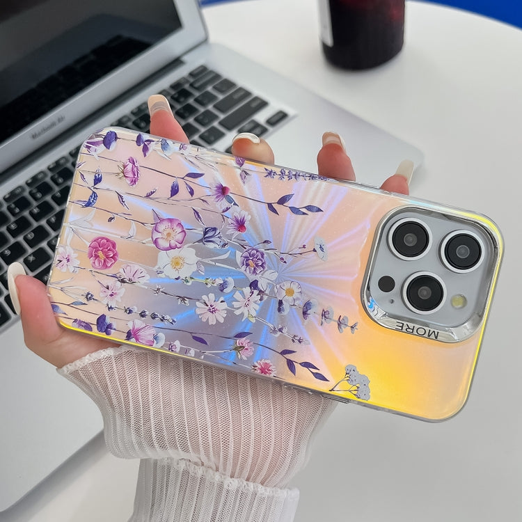 For iPhone 16 Electroplating Laser Flower Texture TPU Phone Case(Morning Glory AH16) - iPhone 16 Cases by buy2fix | Online Shopping UK | buy2fix