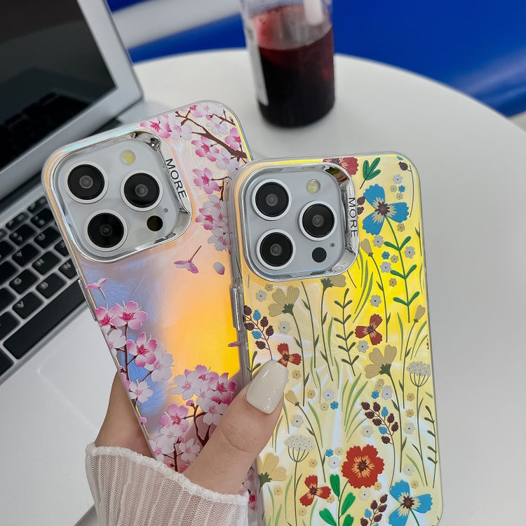 For iPhone 16 Pro Max Electroplating Laser Flower Texture TPU Phone Case(Pear Blossom AH17) - iPhone 16 Pro Max Cases by buy2fix | Online Shopping UK | buy2fix