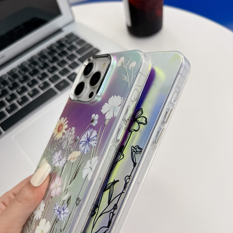 For iPhone 16 Pro Max Electroplating Laser Flower Texture TPU Phone Case(Cosmos Flower AH7) - iPhone 16 Pro Max Cases by buy2fix | Online Shopping UK | buy2fix