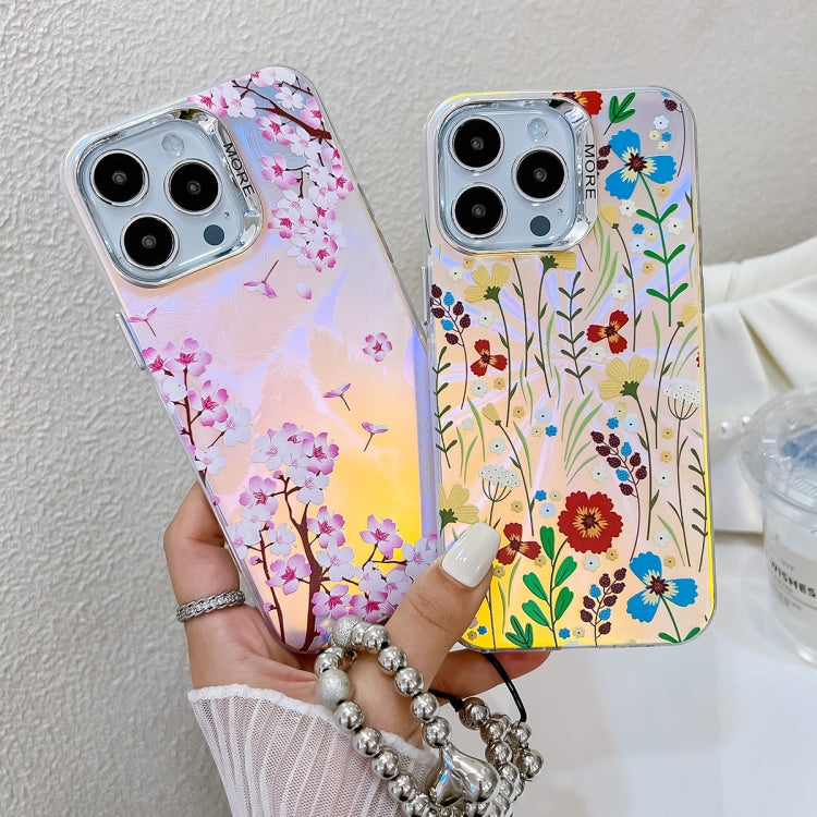 For iPhone 16 Pro Electroplating Laser Flower Phone Case with Wrist Strap(Flower AH1) - iPhone 16 Pro Cases by buy2fix | Online Shopping UK | buy2fix