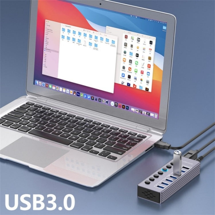 U307 Aluminum Alloy 7-Ports Splitter 5Gbps High Speed USB 3.0 Hub with Independent Switch - USB 3.0 HUB by buy2fix | Online Shopping UK | buy2fix