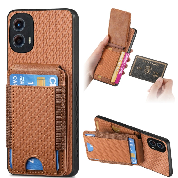 For Motorola Moto G 5G 2024 4G Carbon Fiber Vertical Flip Wallet Stand Phone Case(Brown) - Motorola Cases by buy2fix | Online Shopping UK | buy2fix