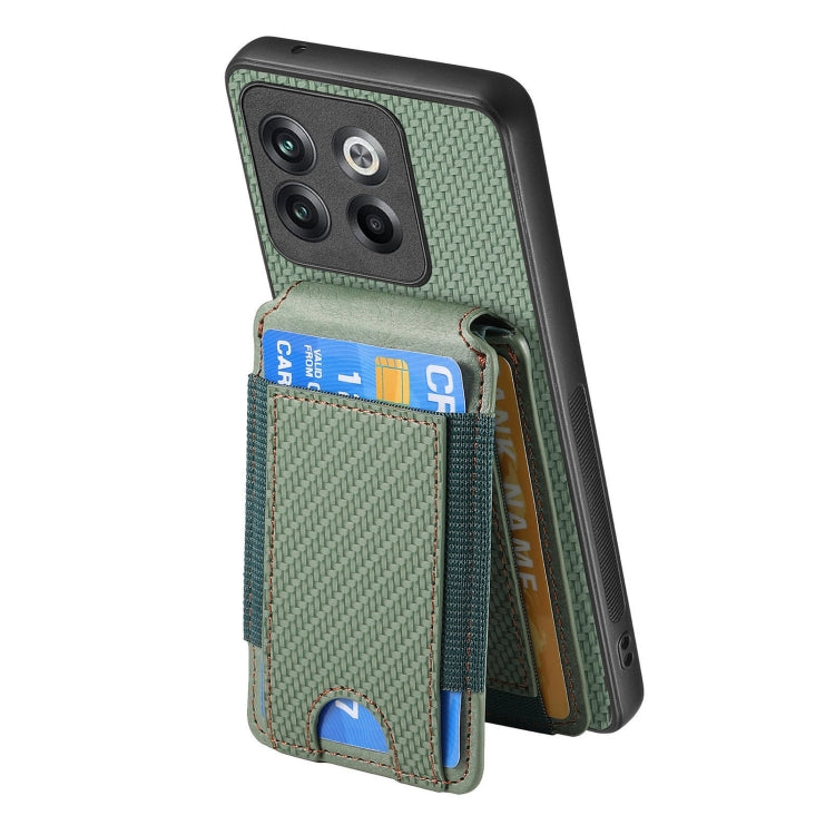 For OnePlus 12 5G Carbon Fiber Vertical Flip Wallet Stand Phone Case(Green) - OnePlus Cases by buy2fix | Online Shopping UK | buy2fix