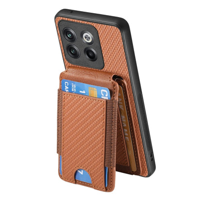 For OnePlus 11 Carbon Fiber Vertical Flip Wallet Stand Phone Case(Brown) - OnePlus Cases by buy2fix | Online Shopping UK | buy2fix