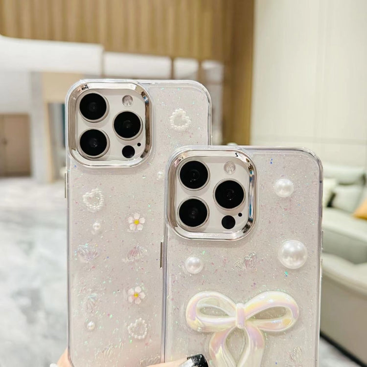 For iPhone 16 Plus 3D Bow Pearl Love Flower TPU Phone Case(Pearl Bow) - iPhone 16 Plus Cases by buy2fix | Online Shopping UK | buy2fix