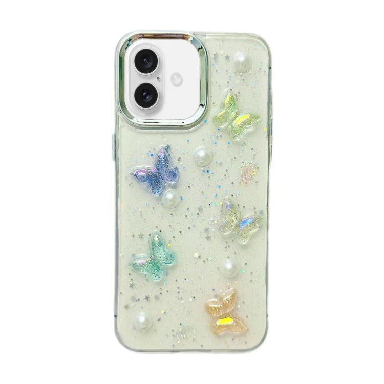 For iPhone 16 3D Colorful Crystal Butterfly TPU Phone Case(Butterfly Pearl) - iPhone 16 Cases by buy2fix | Online Shopping UK | buy2fix