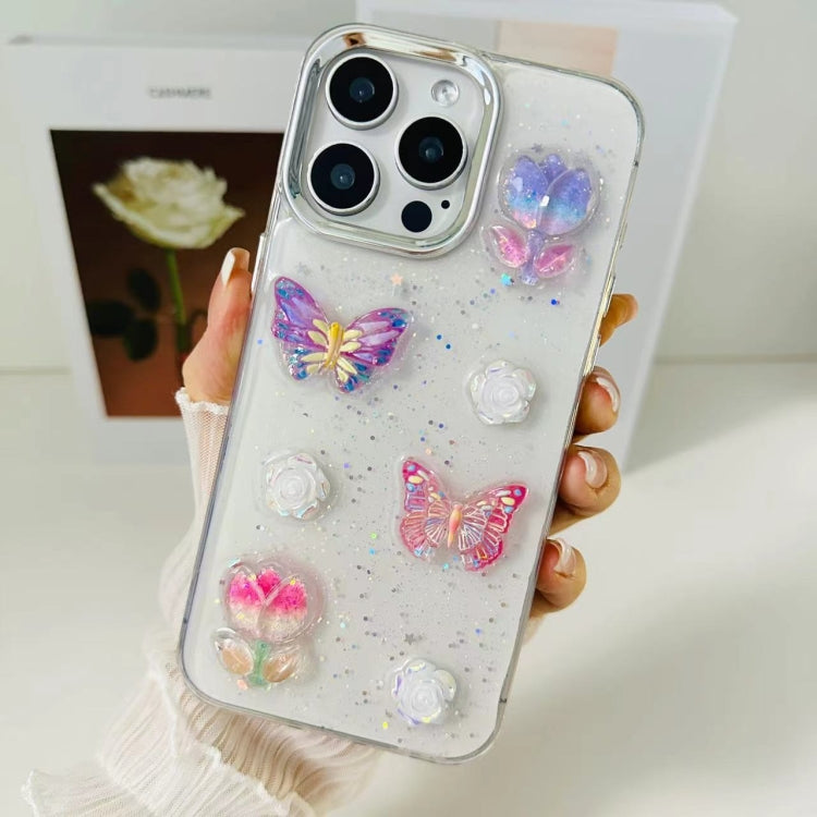 For iPhone 16 Pro 3D Colorful Crystal Butterfly TPU Phone Case(Butterful Flowers) - iPhone 16 Pro Cases by buy2fix | Online Shopping UK | buy2fix