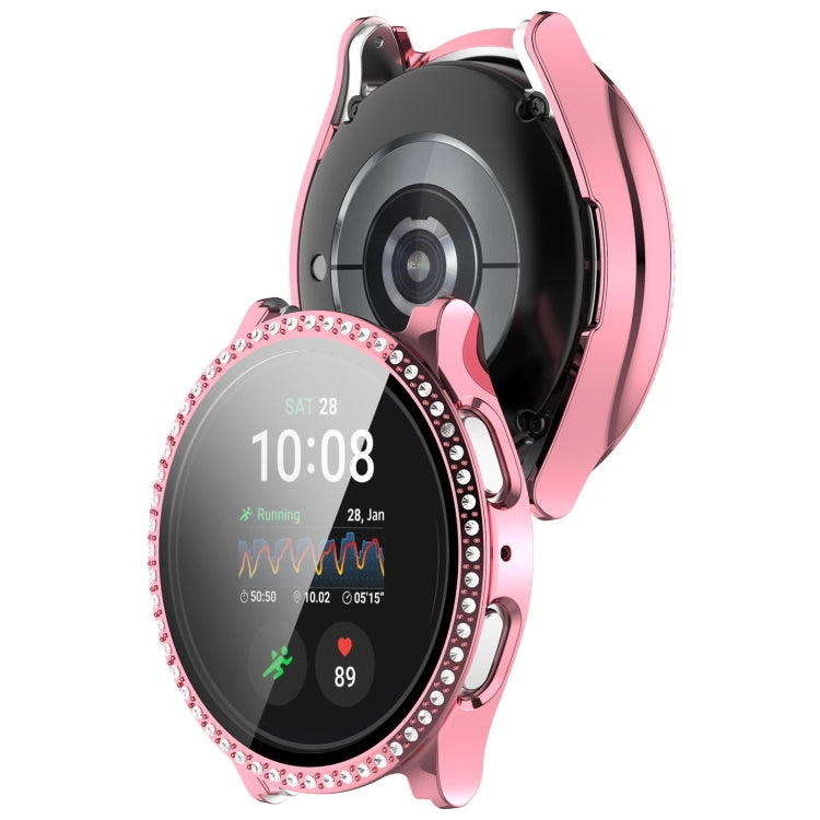 For Samsung Galaxy Watch 7 40mm Single Row Diamond PC + Tempered Film Integrated Watch Protective Case(Pink) - Watch Cases by buy2fix | Online Shopping UK | buy2fix