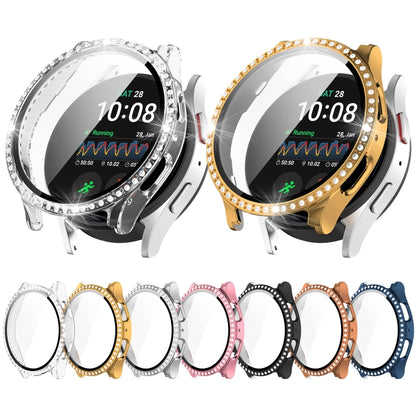 For Samsung Galaxy Watch 7 44mm Single Row Diamond PC + Tempered Film Integrated Watch Protective Case(Pink) - Watch Cases by buy2fix | Online Shopping UK | buy2fix