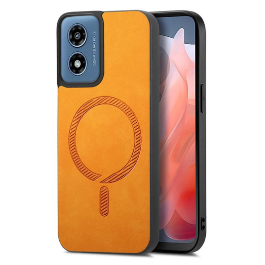 For Motorola Moto G Play 2024 4G Retro Magsafe Magnetic PU Back Cover Phone Case(Yellow) - Motorola Cases by buy2fix | Online Shopping UK | buy2fix