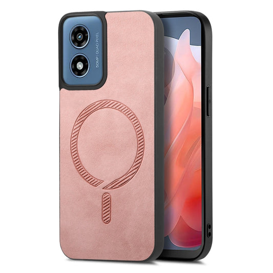 For Motorola Moto G Play 2024 4G Retro Magsafe Magnetic PU Back Cover Phone Case(Pink) - Motorola Cases by buy2fix | Online Shopping UK | buy2fix