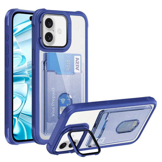 For iPhone 16 Card Bag Holder Acrylic Hybrid TPU Phone Case(Blue) - iPhone 16 Cases by buy2fix | Online Shopping UK | buy2fix