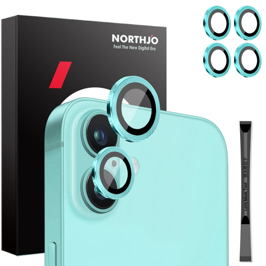 For iPhone 16 / 16 Plus NORTHJO 2 Sets 4pcs Camera Lens Protector Cover Metal Ring Film(Cyan) - iPhone 16 Plus Tempered Glass by NORTHJO | Online Shopping UK | buy2fix