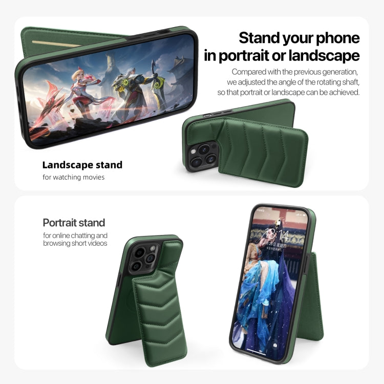 For iPhone 13 Down Jacket Card Bag Holder MagSafe Phone Case(Dark Green) - iPhone 13 Cases by buy2fix | Online Shopping UK | buy2fix