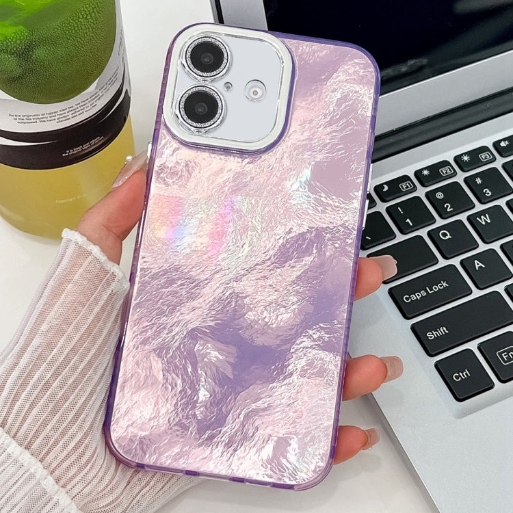 For iPhone 16 Plating Glitter Texture TPU Phone Case with Lens Film(Purple Tinfoil Texture) - iPhone 16 Cases by buy2fix | Online Shopping UK | buy2fix