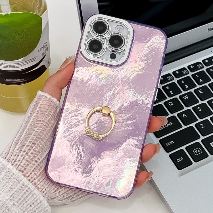 For iPhone 16 Pro Plating Glitter Texture Ring Holder TPU Phone Case with Lens Film(Purple Tinfoil Texture) - More iPhone Cases by buy2fix | Online Shopping UK | buy2fix