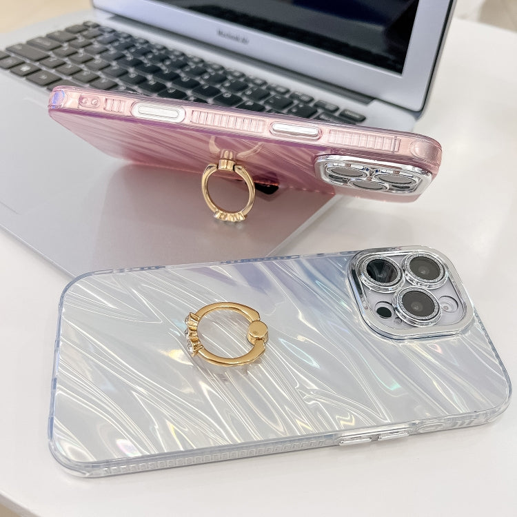 For iPhone 16 Pro Max Plating Glitter Texture Ring Holder TPU Phone Case with Lens Film(Purple Tinfoil Texture) - More iPhone Cases by buy2fix | Online Shopping UK | buy2fix