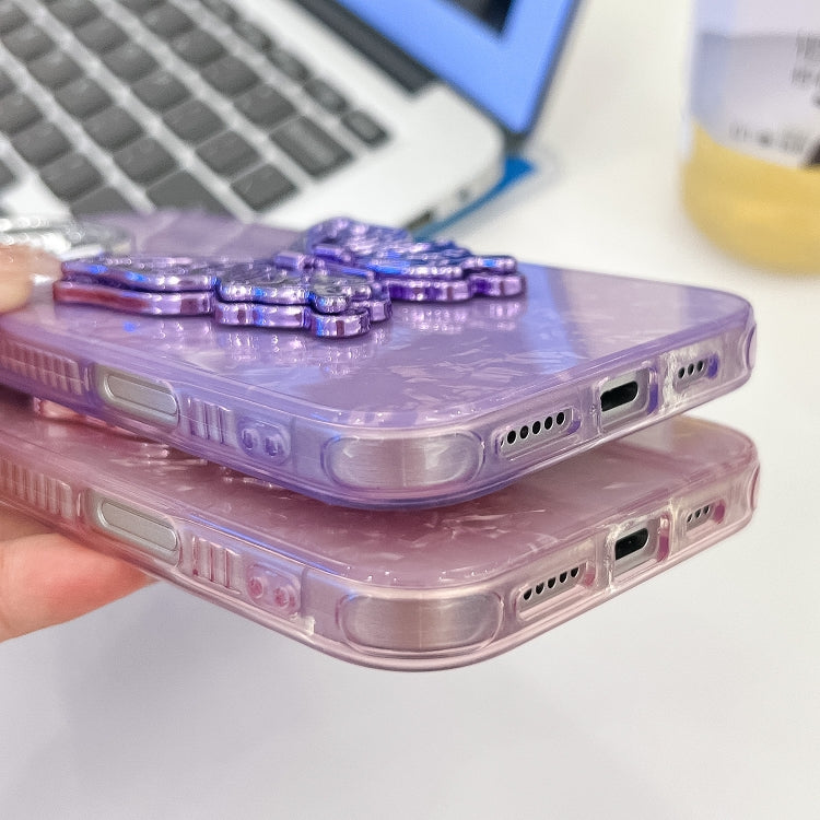 For iPhone 16 Pro Plating Glitter Texture Butterfly Holder TPU Phone Case with Lens Film(Purple Tinfoil Texture) - iPhone 16 Pro Cases by buy2fix | Online Shopping UK | buy2fix