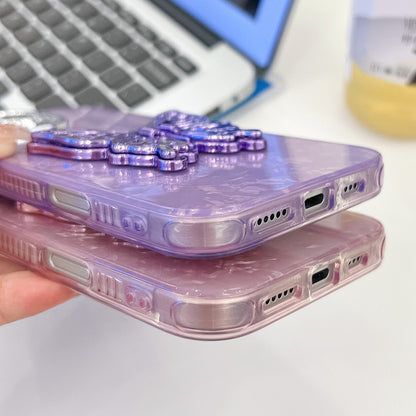 For iPhone 16 Plating Glitter Texture Butterfly Holder TPU Phone Case with Lens Film(Purple Wrinkles) - iPhone 16 Cases by buy2fix | Online Shopping UK | buy2fix