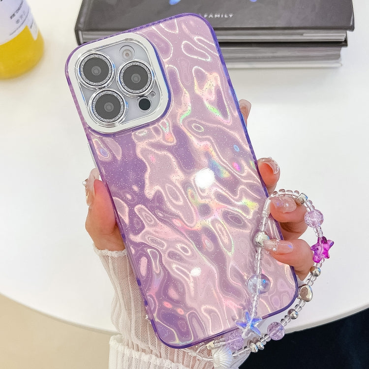 For iPhone 16 Pro Max Plating Glitter Texture Chain Wristband TPU Phone Case with Lens Film(Purple Wrinkles) - iPhone 16 Pro Max Cases by buy2fix | Online Shopping UK | buy2fix