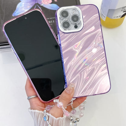 For iPhone 16 Plating Glitter Texture Chain Wristband TPU Phone Case with Lens Film(Pink Tinfoil Texture) - iPhone 16 Cases by buy2fix | Online Shopping UK | buy2fix