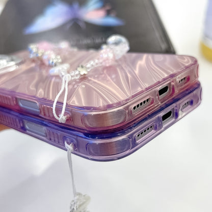 For iPhone 16 Pro Max Plating Glitter Texture Chain Wristband TPU Phone Case with Lens Film(Purple Shell Pattern) - iPhone 16 Pro Max Cases by buy2fix | Online Shopping UK | buy2fix