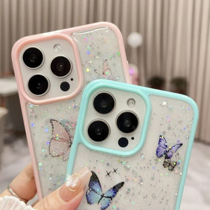 For iPhone 16 Pro Max Color Butterfly Glitter Epoxy TPU Phone Case(Pink) - iPhone 16 Pro Max Cases by buy2fix | Online Shopping UK | buy2fix