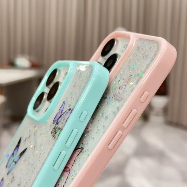 For iPhone 16 Pro Color Butterfly Glitter Epoxy TPU Phone Case(Green) - iPhone 16 Pro Cases by buy2fix | Online Shopping UK | buy2fix