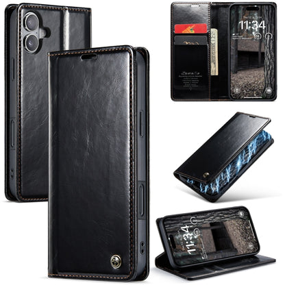 For iPhone 16 CaseMe 003 Crazy Horse Texture Flip Leather Phone Case(Black) - iPhone 16 Cases by CaseMe | Online Shopping UK | buy2fix