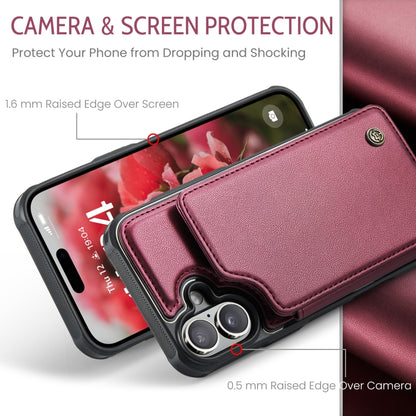 For iPhone 16 Plus CaseMe C22 Card Slots Holder RFID Anti-theft Phone Case(Red) - iPhone 16 Plus Cases by CaseMe | Online Shopping UK | buy2fix