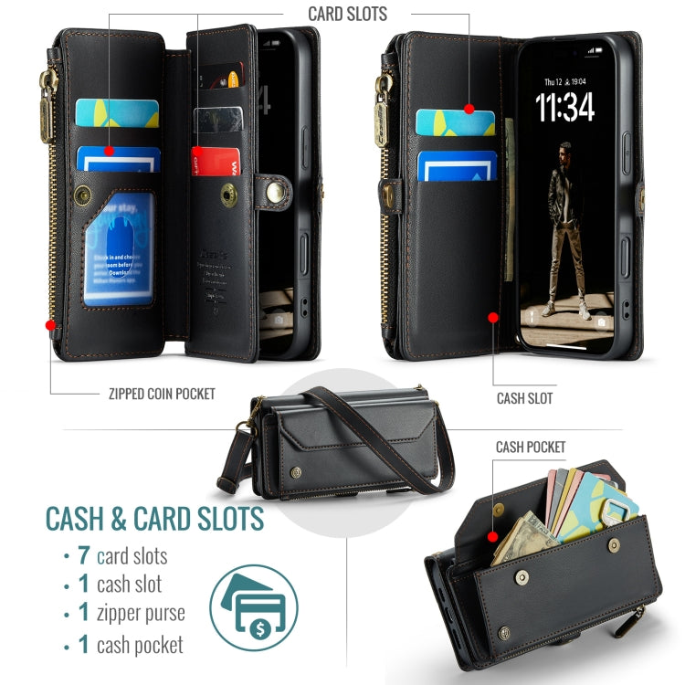 For iPhone 16 Pro CaseMe C36 Card Slots Zipper Wallet RFID Anti-theft Leather Phone Case(Black) - iPhone 16 Pro Cases by CaseMe | Online Shopping UK | buy2fix