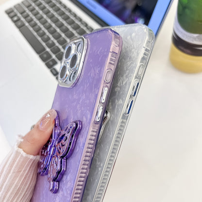 For iPhone 16 Plus Plating Glitter Lens Film Texture Butterfly Holder Wristband Phone Case(Purple Water Ripples) - iPhone 16 Plus Cases by buy2fix | Online Shopping UK | buy2fix