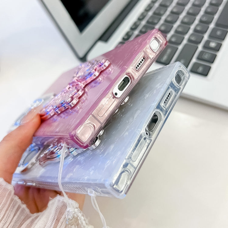 For Samsung Galaxy S25+ 5G Plating Glitter Lens Film Texture Butterfly Holder Wristband Phone Case(Purple Tinfoil Texture) - Galaxy S25+ 5G Cases by buy2fix | Online Shopping UK | buy2fix