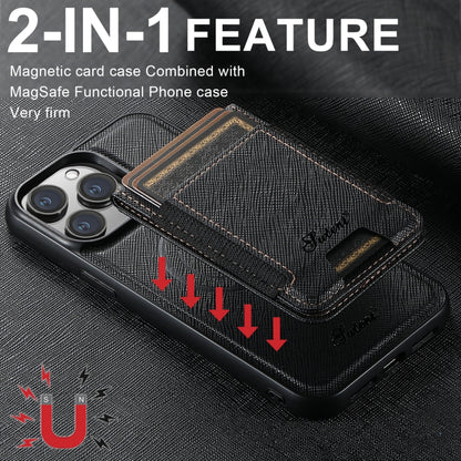 For iPhone 15 Plus Suteni H17 Cross Grain Leather MagSafe Detachable Wallet Phone Case(Black) - iPhone 15 Plus Cases by Suteni | Online Shopping UK | buy2fix