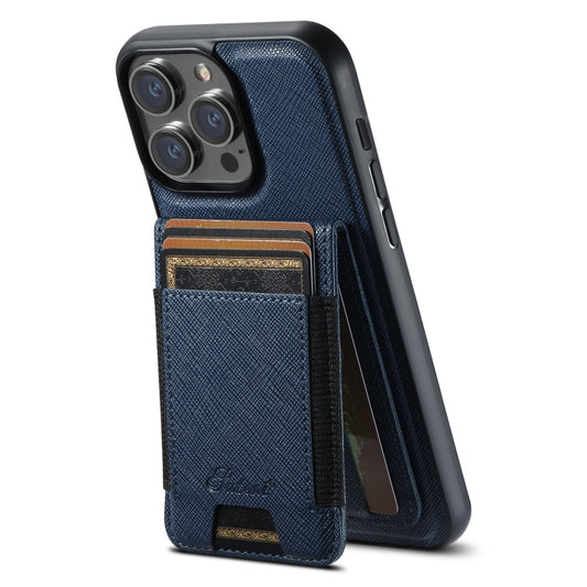 For iPhone 14 Pro Max Suteni H17 Cross Grain Leather MagSafe Detachable Wallet Phone Case(Blue) - iPhone 14 Pro Max Cases by Suteni | Online Shopping UK | buy2fix