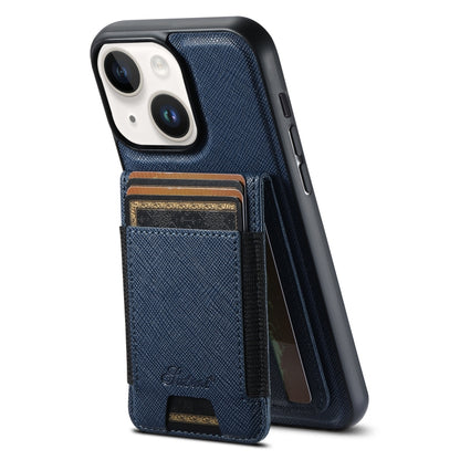 For iPhone 13 Suteni H17 Cross Grain Leather MagSafe Detachable Wallet Phone Case(Blue) - iPhone 13 Cases by Suteni | Online Shopping UK | buy2fix